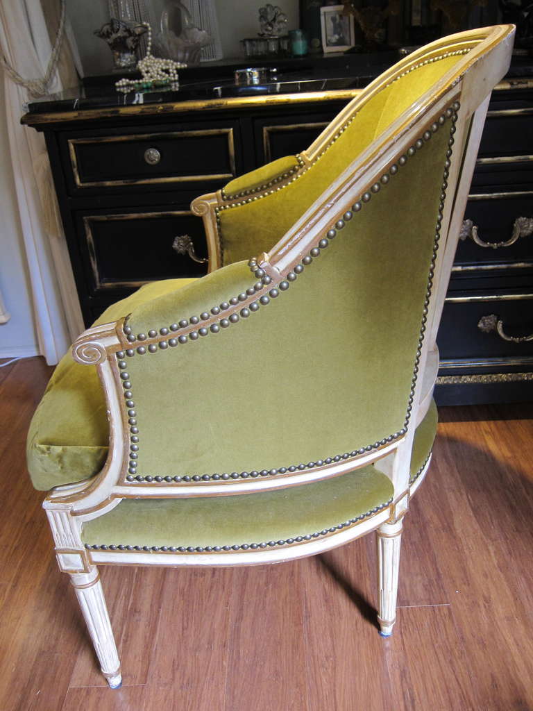 Michael Taylor French Bergere-Pair of Green Velvet Chairs 1