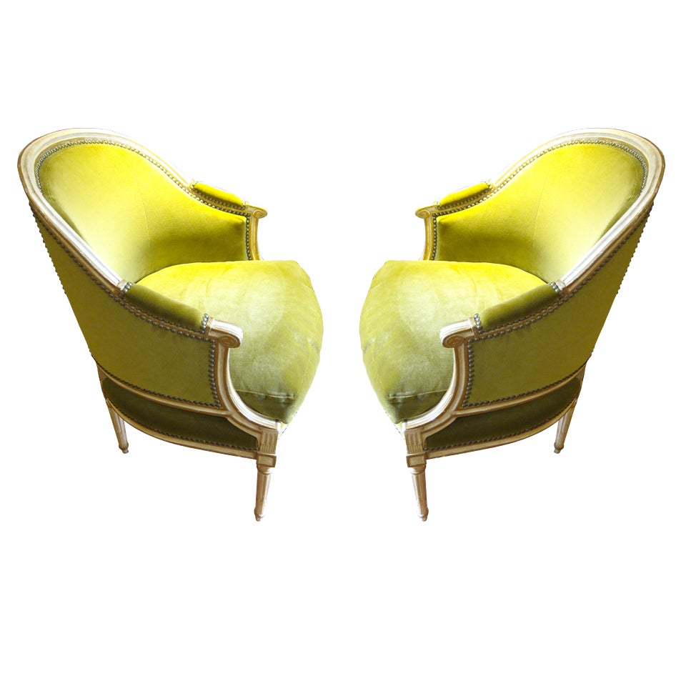Michael Taylor French Bergere-Pair of Green Velvet Chairs