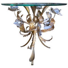 Hollywood Regency Gold Silver Floral Lighted Table