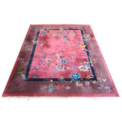 Art Deco 1930s Nichols Chinese Rug, Magenta Plum, Flora and Birds