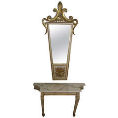 19th Century Hollywood Regency Florentine Gilt and Cream Marble Wall Mirror and Shelf