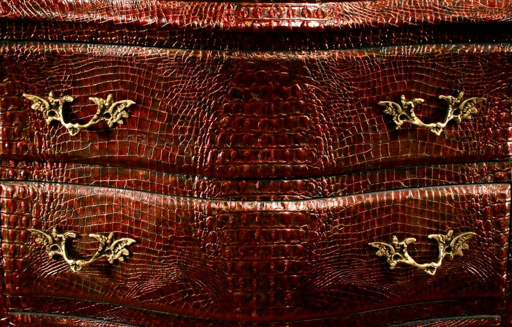 20th Century Pair of Faux Crocodile Leather-Covered Bombe Chests