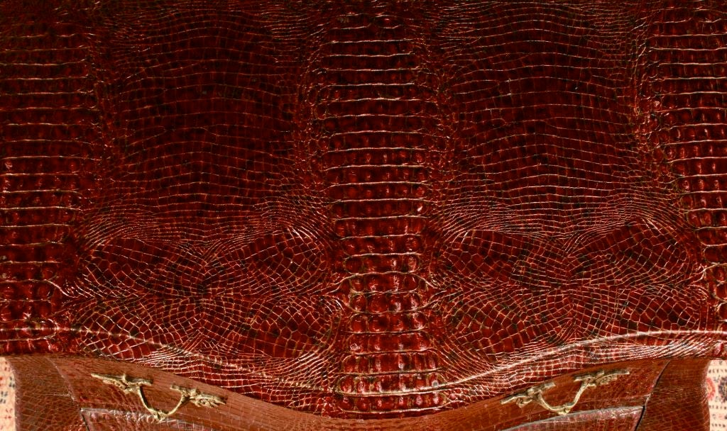 Wood Pair of Faux Crocodile Leather-Covered Bombe Chests