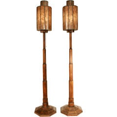Vintage Pair of Deco Torcheres With Leaded Mica Shades