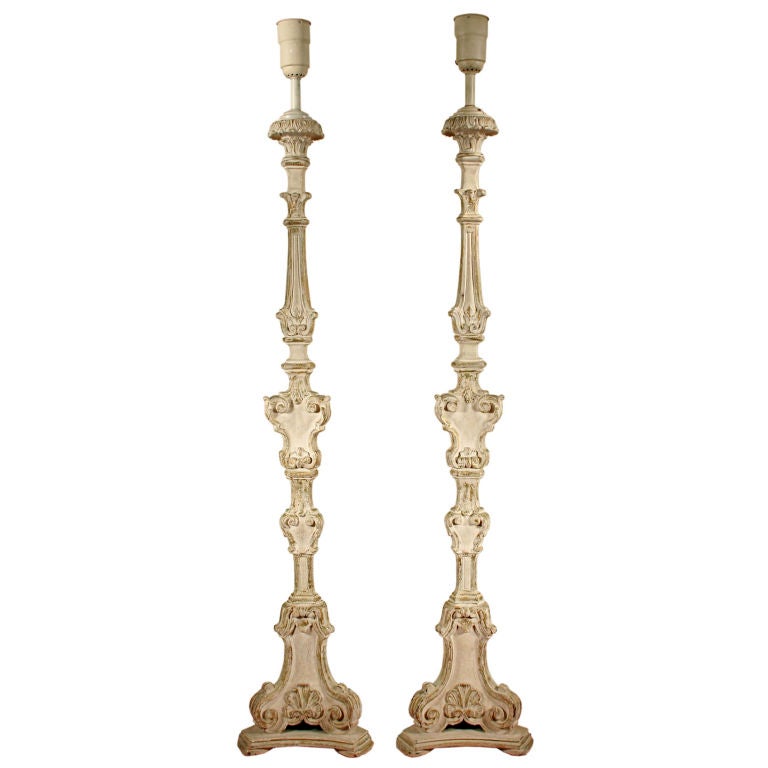 Pair of Carved Rococo Floor Lamps