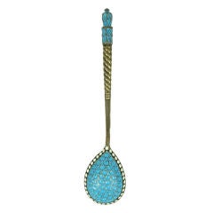 Russian Spoon, Enamel, Gilt Over Silver, W Mark