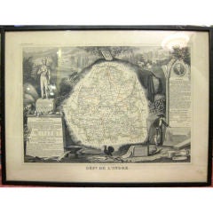 1856 Framed French Atlas Agricultural Map "dept. De L'indre"