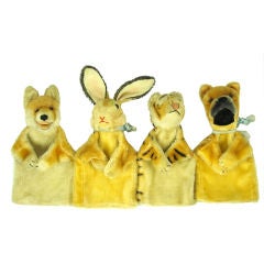 Set Of 4 Steiff Animal Hand Puppets Fox/rabbit/tiger/dog