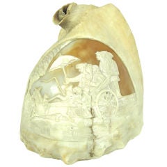 European Hand Carved Cameo Seashell Roman Volcano Scene