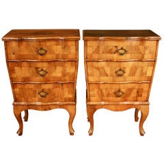 Pair of Italian Fruitwood 3-Drawer Chests