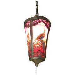 Art Deco Colorful Peacock Painted Glass Pendant Chandelier Hanging Light