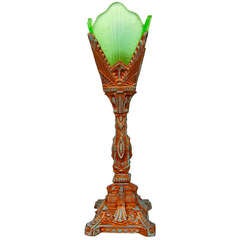 Vintage Art Deco Green Glass Patina Lamp