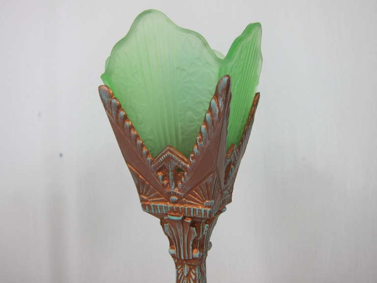 Art Deco Green Glass Patina Lamp 2