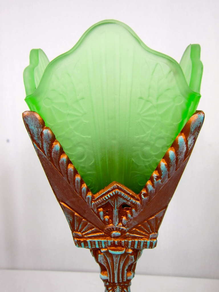 Art Deco Green Glass Patina Lamp In Good Condition In San Francisco, CA