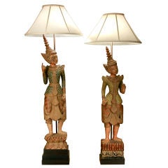 Carved, Polychromed Asian Lamps -- Majestic in Scale!