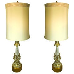Hollywood Regency Italian Gold & White Fancy Oversized Lamps