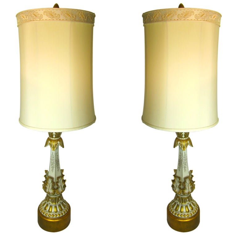 Hollywood Regency Italian Gold and White Fancy Oversized Lamps at 1stDibs