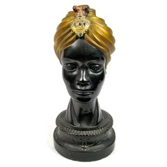 Vintage Black Moor Head Plaster Sculpture