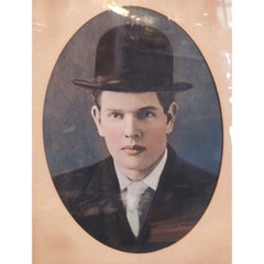 Antique 1900's Bowler Hat Young Man Autochrome Photo Period Frame