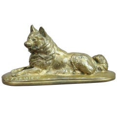Antique Emmanuel Fremiet Bronze Dog (Keeshond? Akita? Husky?)