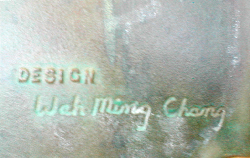 Three-piece bronze coffee table smoking set.  Mid-Century Modern design made by Bronze Originals of California. Large heavy ashtray, cigarette box with lid and table lighter.  marvelous patina.  Box lid and lighter body engraved with 