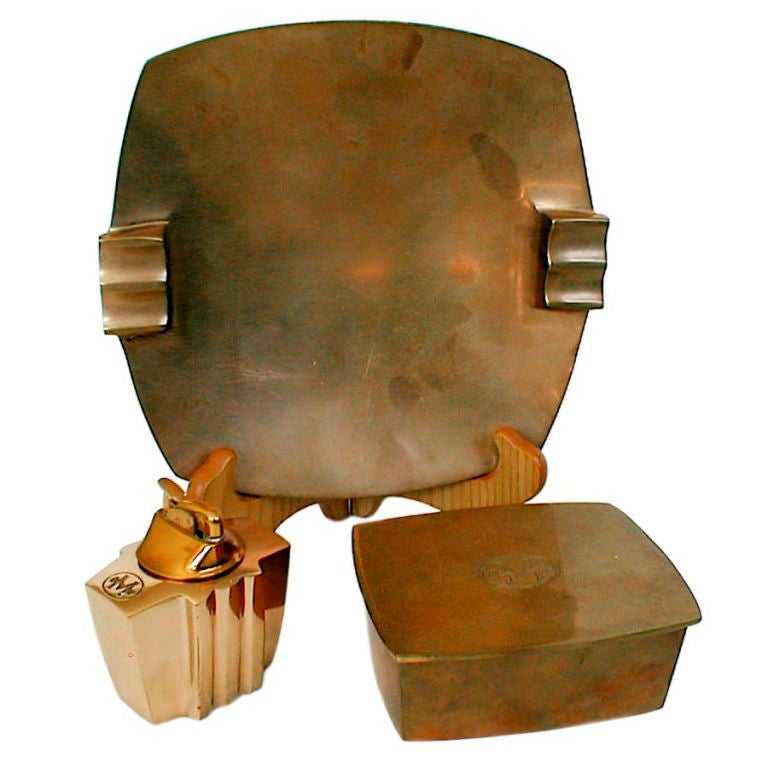 Mid-Modern Three-Piece Coffee Table Smoking Set