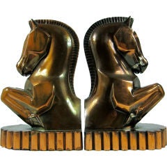 Art Deco Champion Horses Copper Metal Bookends