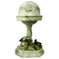 Art Deco Alabaster  Carved Feeding Of Chicks Table Lamp