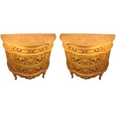 Rococo Buttercream Gilt Floral Pink Marble Commode-pair