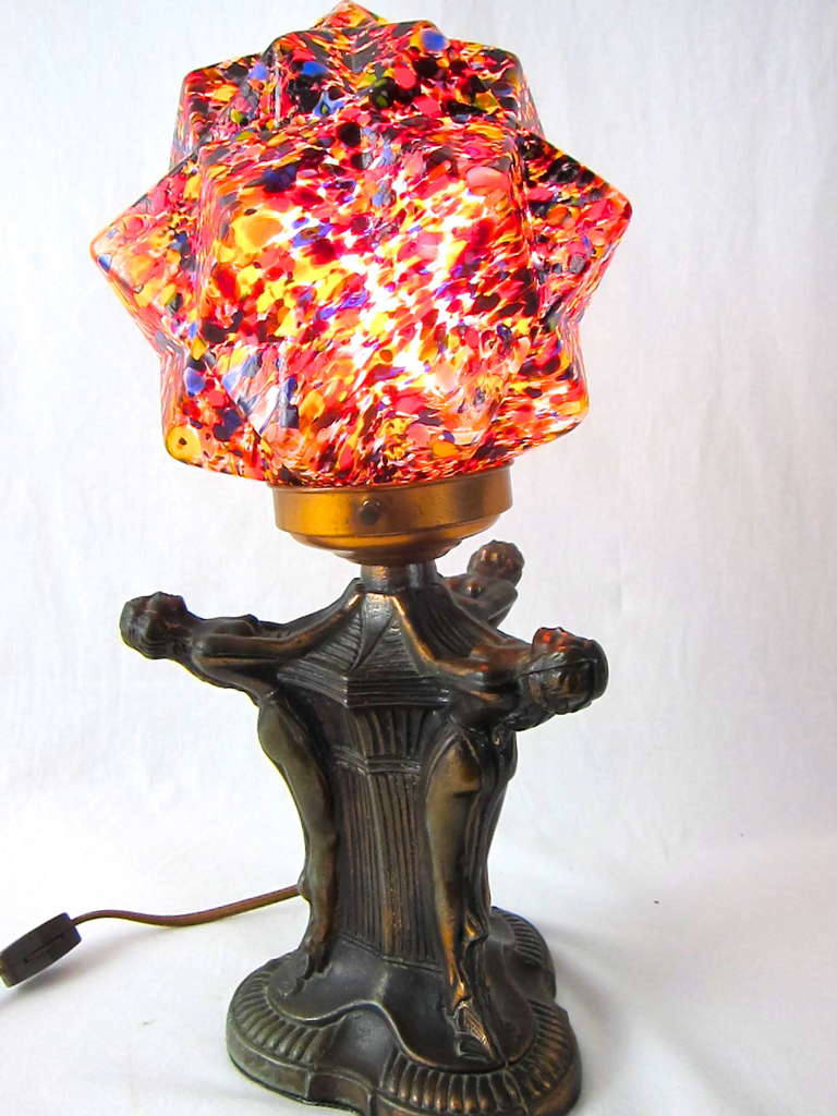 American Art Deco Copper Flappers  End Of The Day Starburst Multi-colored Globe Lamp