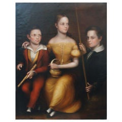 Antique George Markham Oil Painting of Three Children, Americana