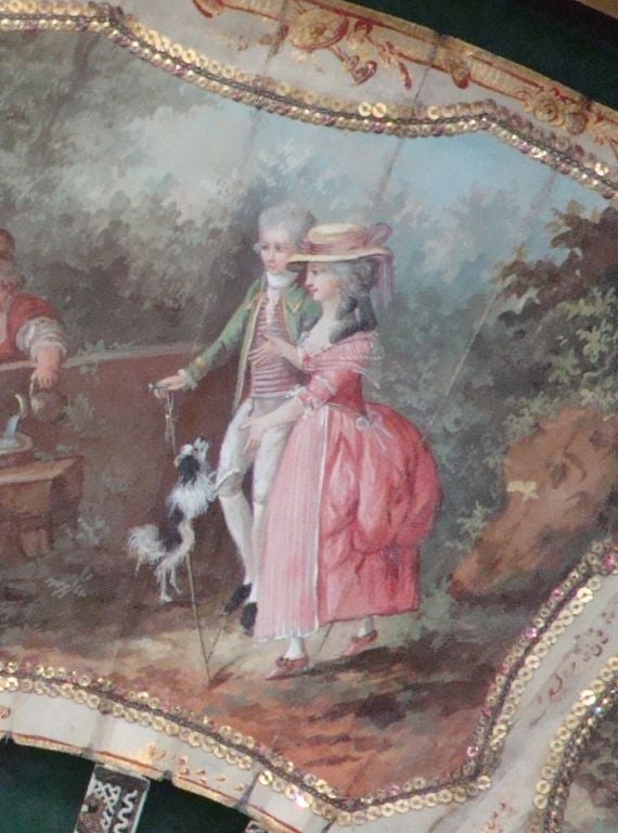 Painted Fan, Pastoral Scenes, possiby 18th Century 1