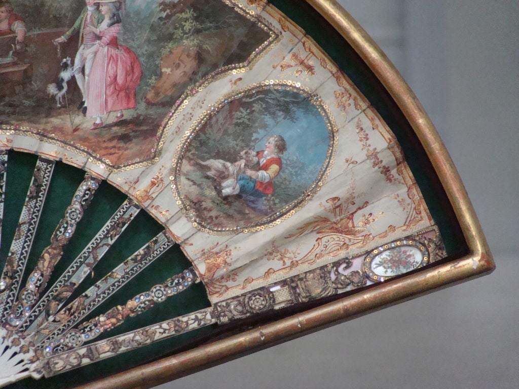 Painted Fan, Pastoral Scenes, possiby 18th Century 2