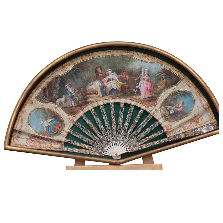 Painted Fan, Pastoral Scenes, possiby 18th Century
