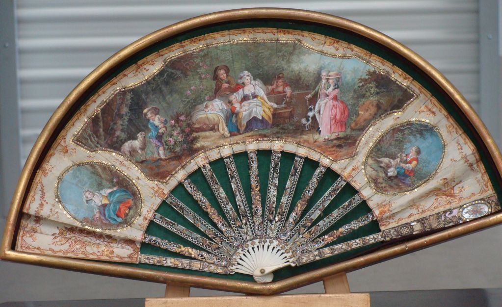 Painted Fan, Pastoral Scenes, possiby 18th Century 5