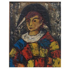 J. Marque, Pierrot or clown figure, oil painting