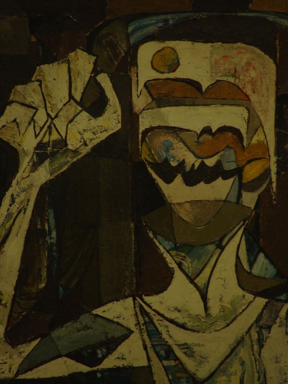 Fauvist Cubist portrait picture painting "Man and Dog"