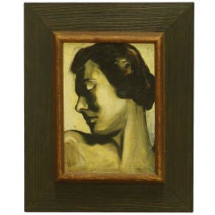 Edgar A. Stareck, "Head of a Woman" paired oil paintings