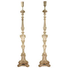 Vintage Gilt Accented Wooden Floor Lamps,  Delightfully Baroque