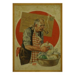 Vintage "Washing Dishes" Illustration art by Charles Ryan