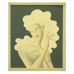 Stylish Lady with Wavy Hair, Deco styled painting/portrait