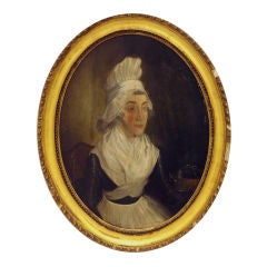 Oval portrait/bust of a woman in lace bonnet