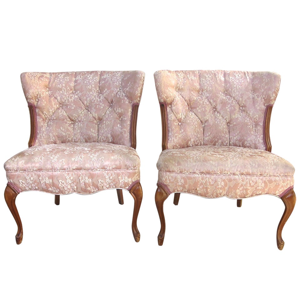 Hollywood Regency Tufted  Purple Velvet Silver Frame Chairs -Pair