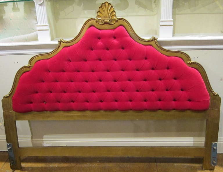 For your consideration is a Hollywood Regency muted Gold and Red velvet tufted kings size headboard.

78