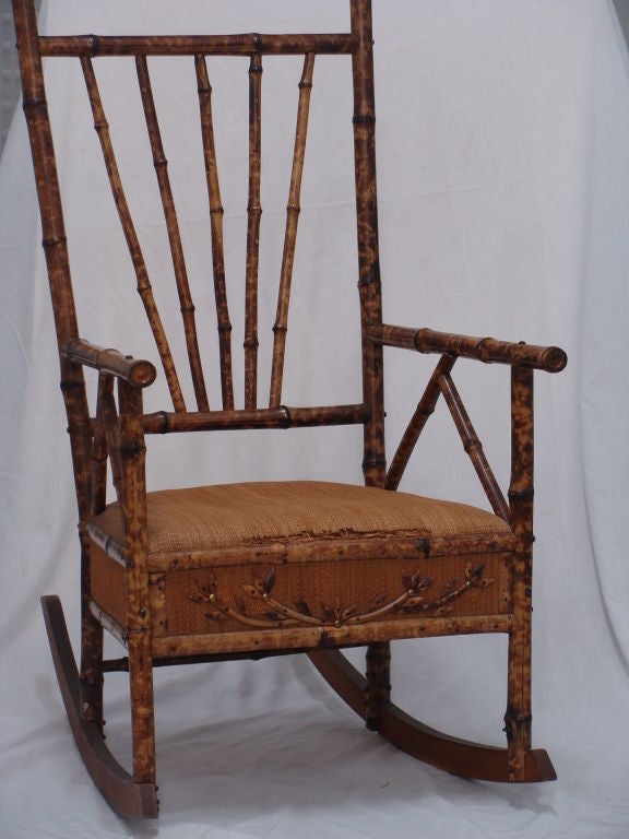 Bamboo rocker/rocking chair, possibly Victorian. Perfect for an informal or sentimental touch, possibly for the front or back porch. Construction is sturdy.