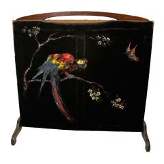 Hand Painted Velvet Parrot Butterfly Blossom Tree Screen