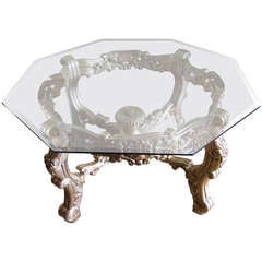 Massive Rococo Revival Ornate Gold  Base and Glass Coffee Cocktail Table