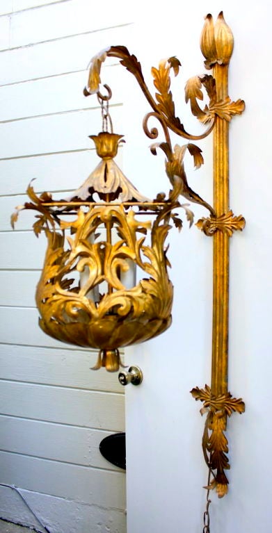 Italian  Gilded Iron Ornate Wall Hanging Lamp-4 Camdles