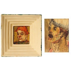 Vintage Pascal "Pat" Cucaro pair of portrait paintings: clown and man