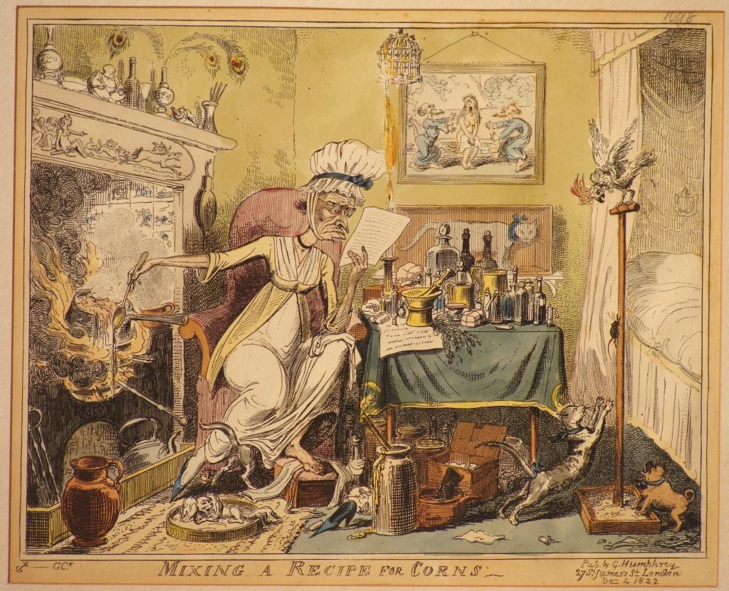 English Delightful Caricature with Animals by George Cruikshank